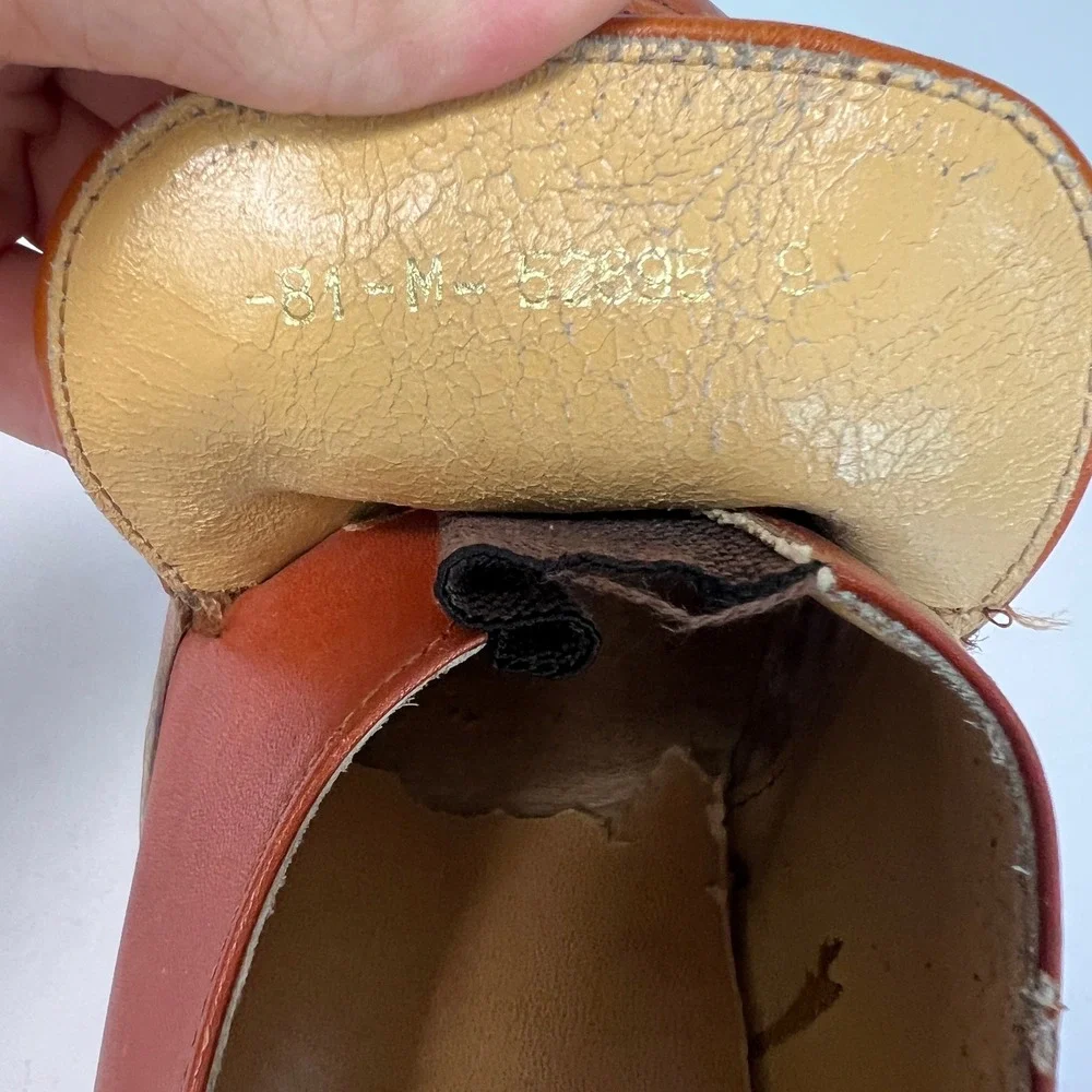 VTG 70s  Hippie Platform Loafers Size 9 Tan Leather Block Heel Argentina Verde